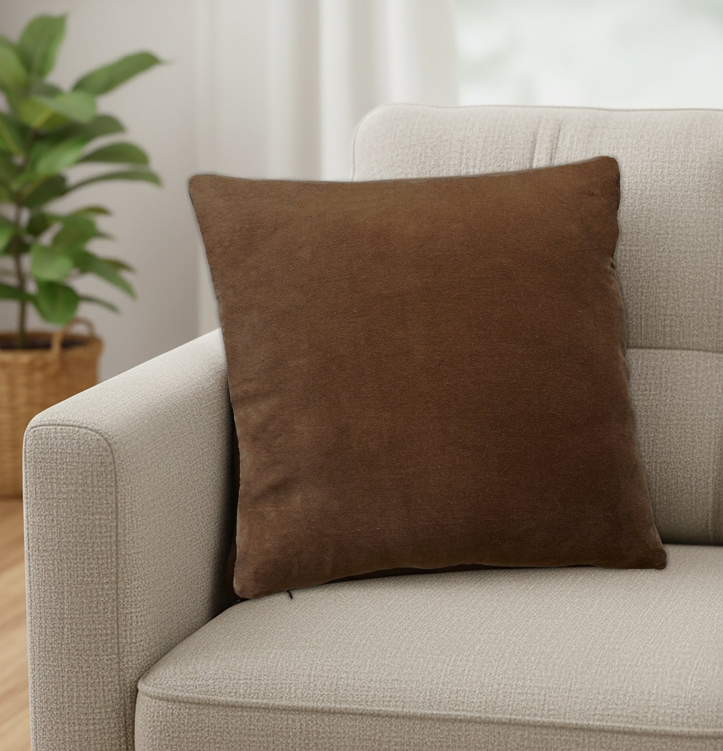 Solid Brown Velvet Cushion Cover