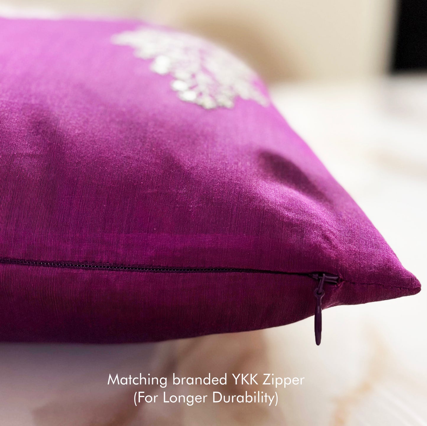 Ivory Blooms Purple Embroidered Cushion Cover