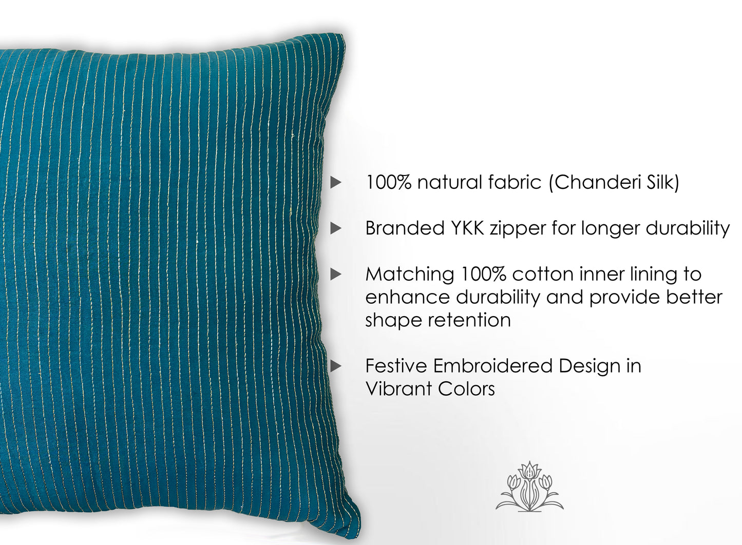 Zari Tide Petrol Blue Embroidered Cushion Cover