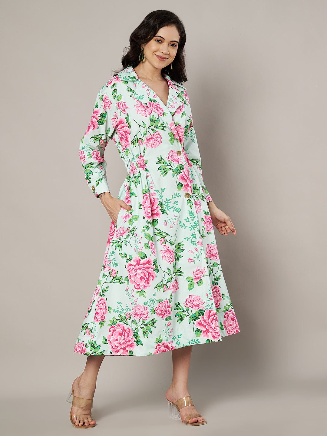 Midsummer Floral Printed Trenchcoat Dress