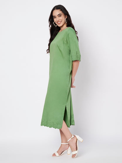 Sage Green Rosette Straight Cut Dress with side slits