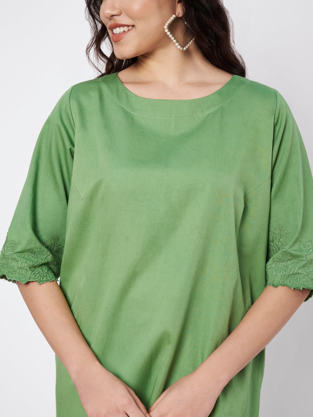 Sage Green Rosette Straight Cut Dress with side slits