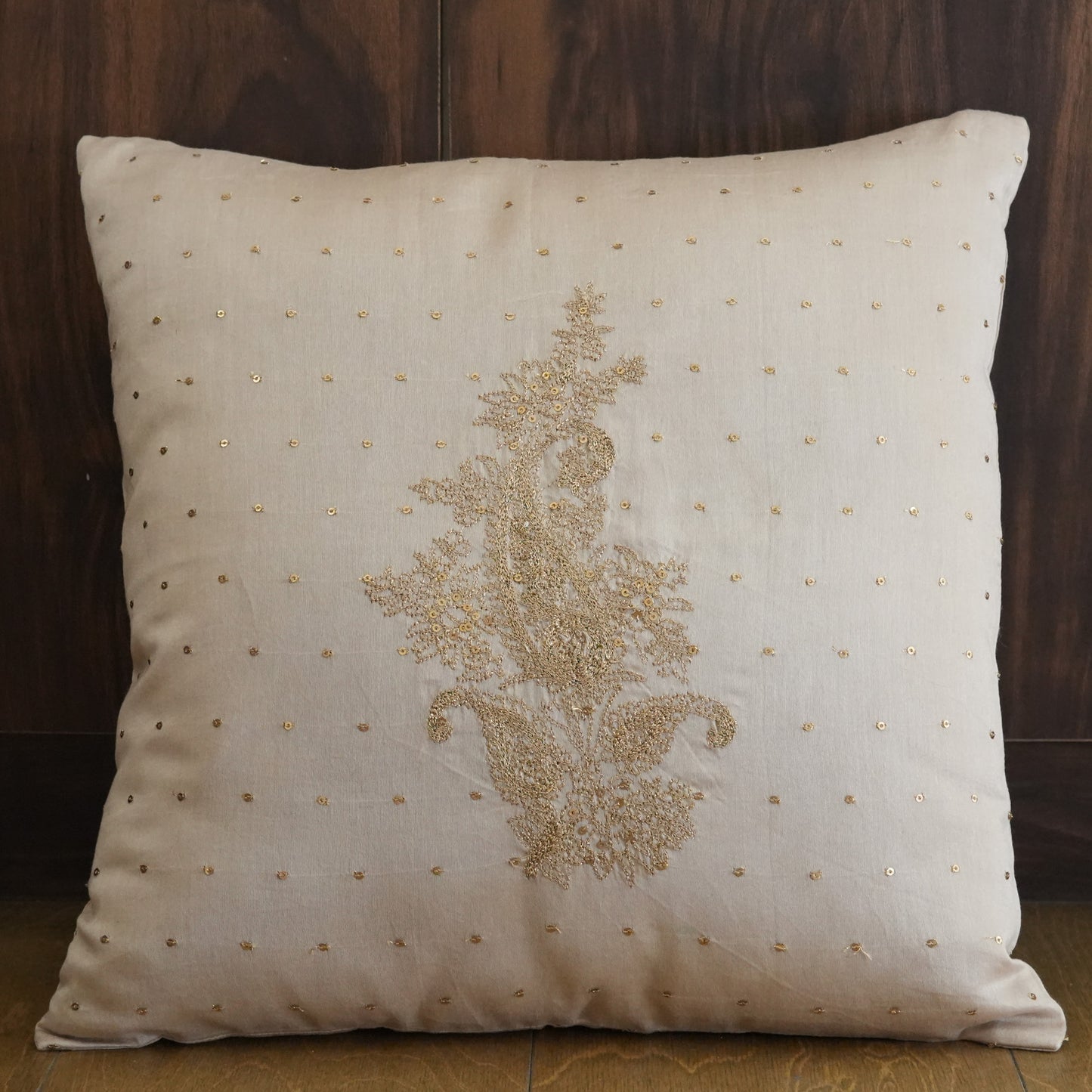 Paisley Reverie Beige Embroidered Cushion Cover