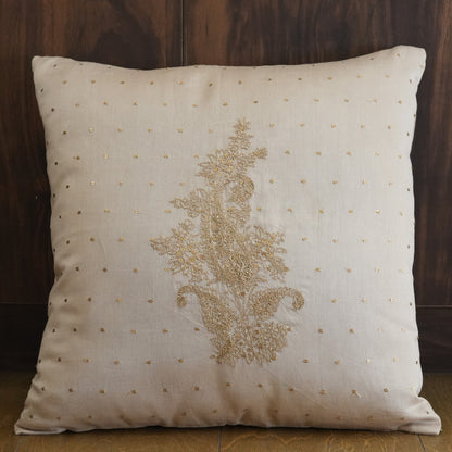Paisley Reverie Beige Embroidered Cushion Cover