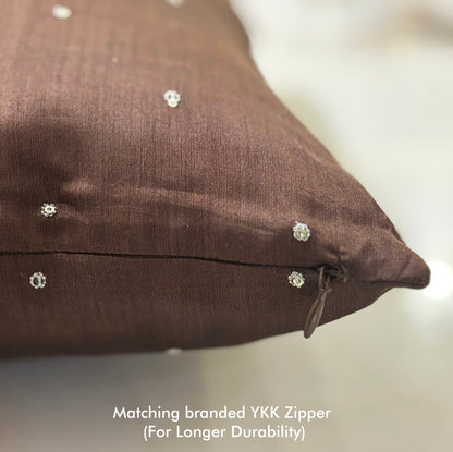 Star Gaze Brown Embroidered Cushion Cover