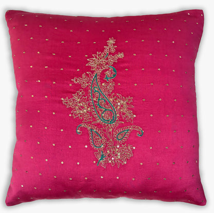 Paisley Reverie Fuchsia Pink Embroidered Cushion Cover