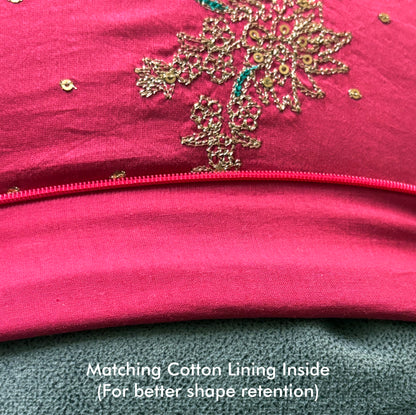 Paisley Reverie Fuchsia Pink Embroidered Cushion Cover