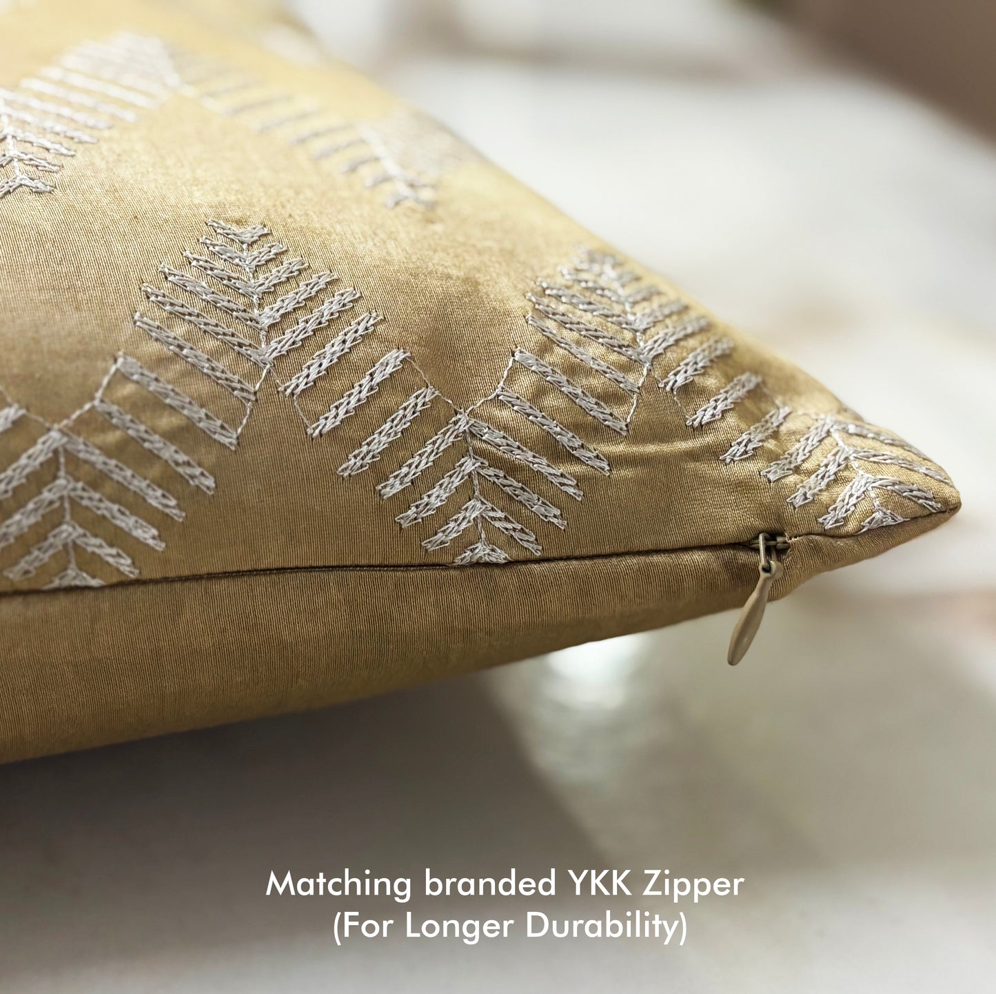 Gilded Chevron Golden Threadwork Cushion Cover