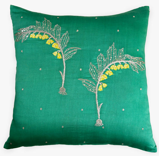 Blooming Mirage Green Embroidered Cushion Cover