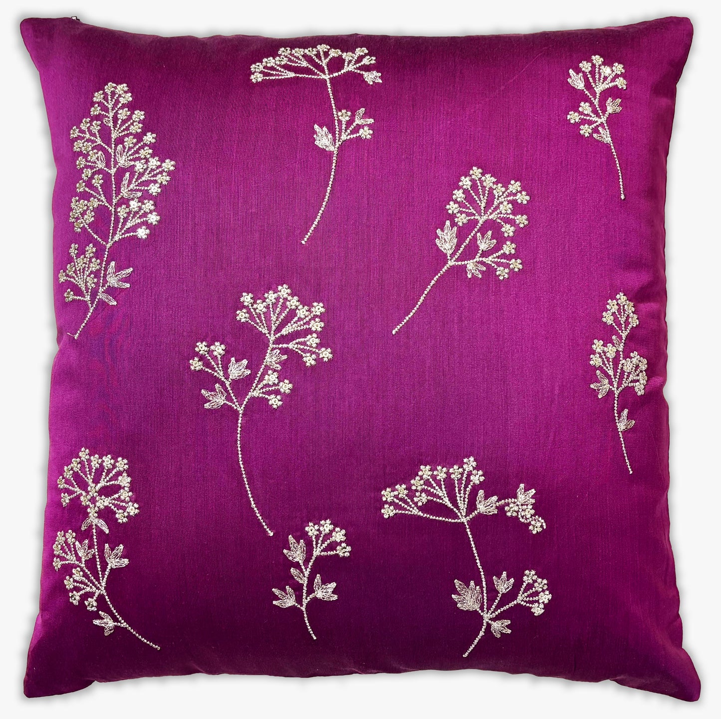 Ivory Blooms Purple Embroidered Cushion Cover