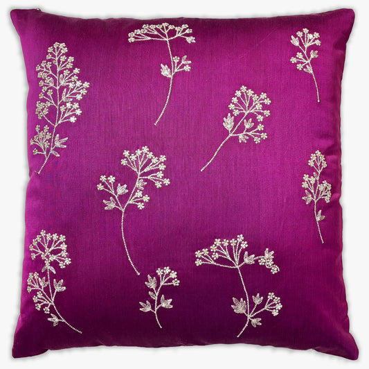 Ivory Blooms Purple Embroidered Cushion Cover
