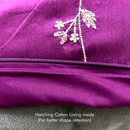 Ivory Blooms Purple Embroidered Cushion Cover