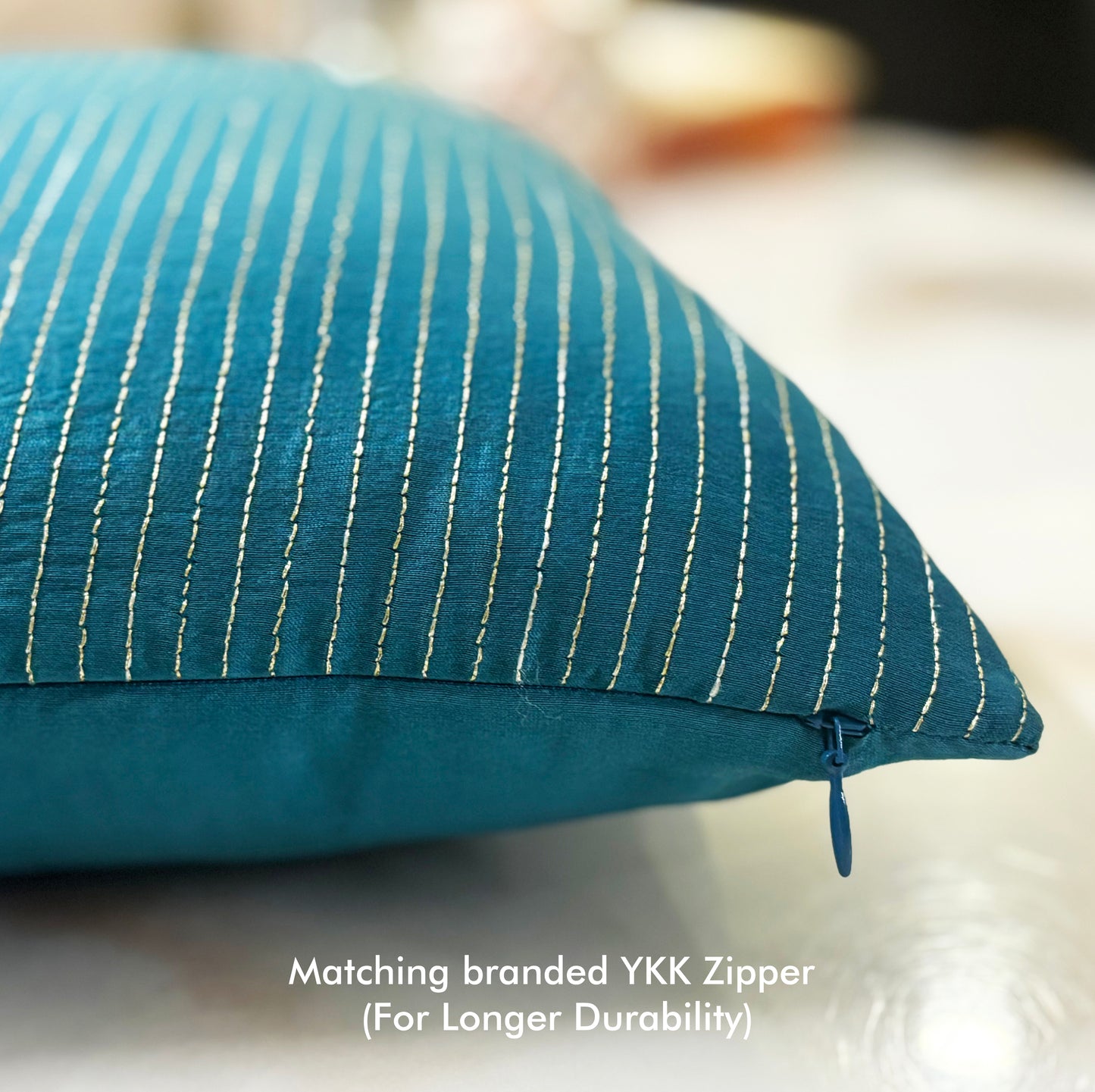 Zari Tide Petrol Blue Embroidered Cushion Cover