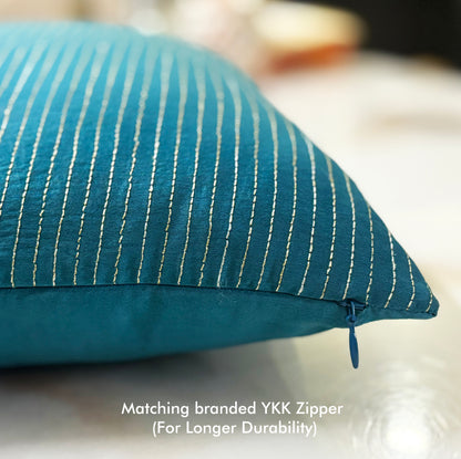Zari Tide Petrol Blue Embroidered Cushion Cover