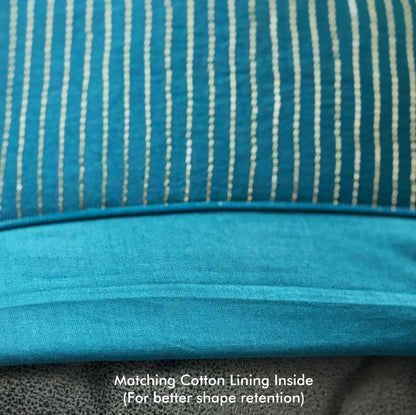 Zari Tide Petrol Blue Embroidered Cushion Cover