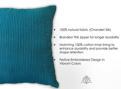 Zari Tide Petrol Blue Embroidered Cushion Cover