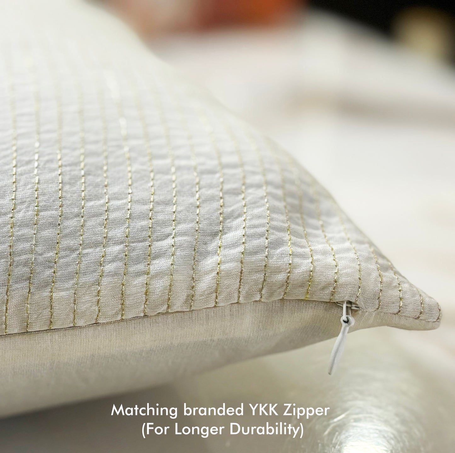 Zari Tide Off-White Embroidered Cushion Cover