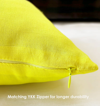 Whimsical Garden Yellow Embroidered Cushion Cover