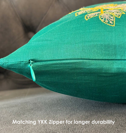 Blooming Mirage Green Embroidered Cushion Cover